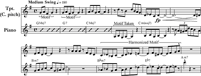 Image of an excerpt of “Just Friends” in staff notation.